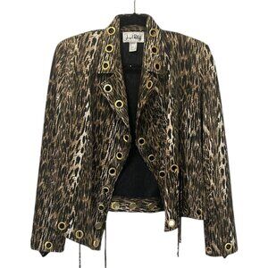 Joseph Ribkoff Leopard Jacket‎ Sz 4 | Cropped Rivet Tie Front Blazer Punk Edgy